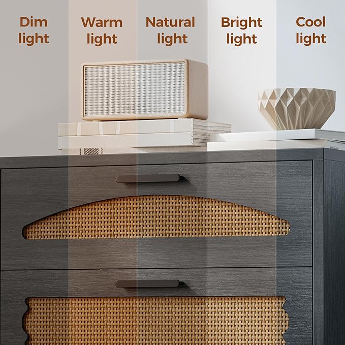 Mericonia 4 Drawer Rattan Dresser for Bedroom, Wood Tall Dresser for Closet with Metal Handles, Boho Nightstand Sets, Dressers & Chests of Drawers for Bedroom, Hallway and Entryway, Black