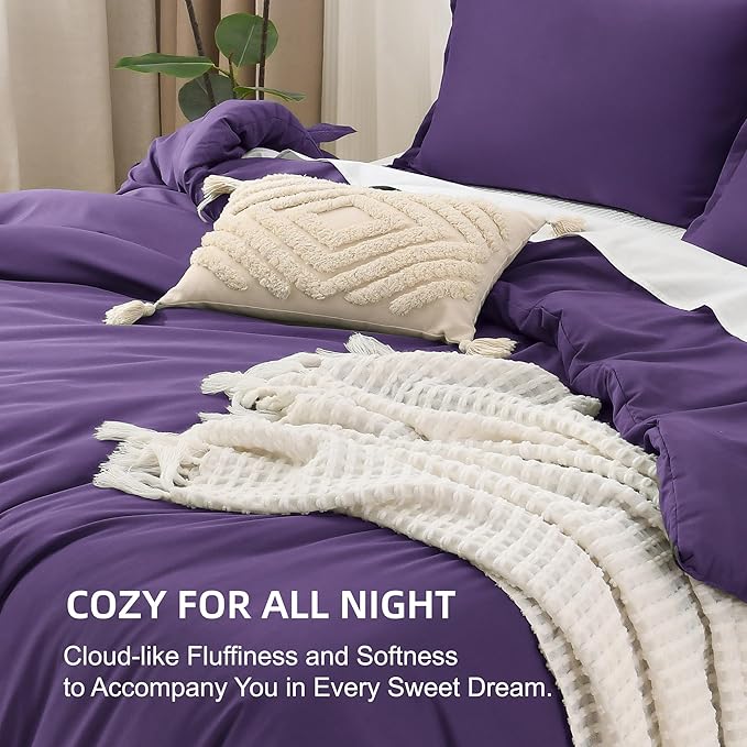 Litanika Purple Comforter Set Twin/Twin XL Size, 2 Pieces Lightweight Solid Bedding Comforter Set, All Season Fluffy Bed Set (66x90In Comforter & 1 Pillowcase)