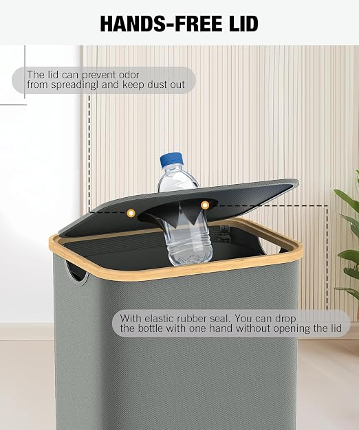 Recycling Bins for Kitchen, 26 Gallon (100L) Recycle Bin with lid, Indoor Oxford Fabric Recycling Trash Can with 2 Pack Removeable and Reusable Inner Bags for Bottle Can Glass Plastic Sticker, Grey - Image 5