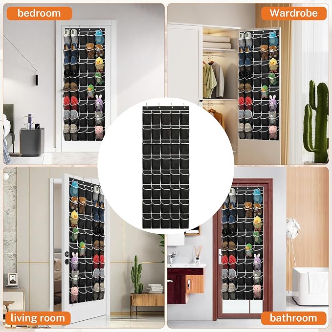 40-Pocket Over the Door Shoe Organizer - Large Mesh Pocket Hanging Shoe Organizer,Behind the Door Shoes Storage Holder Hanger (Black-W) - Image 7