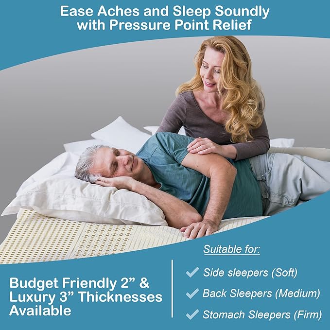 7 Zone Green Natural Organic Latex Mattress Topper Full Size - 3 inch - Soft Plush Pillow Top - GOLS Certified Latex Foam Bed Pad for Side Sleepers Zonal Support Durable and Breathable