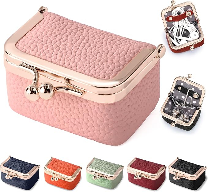 Zivyes Mini Jewelry Box Travel Small Coin Purse Organizer Case Genuine Leather Tiny Size (Light Pink) by Zivyes