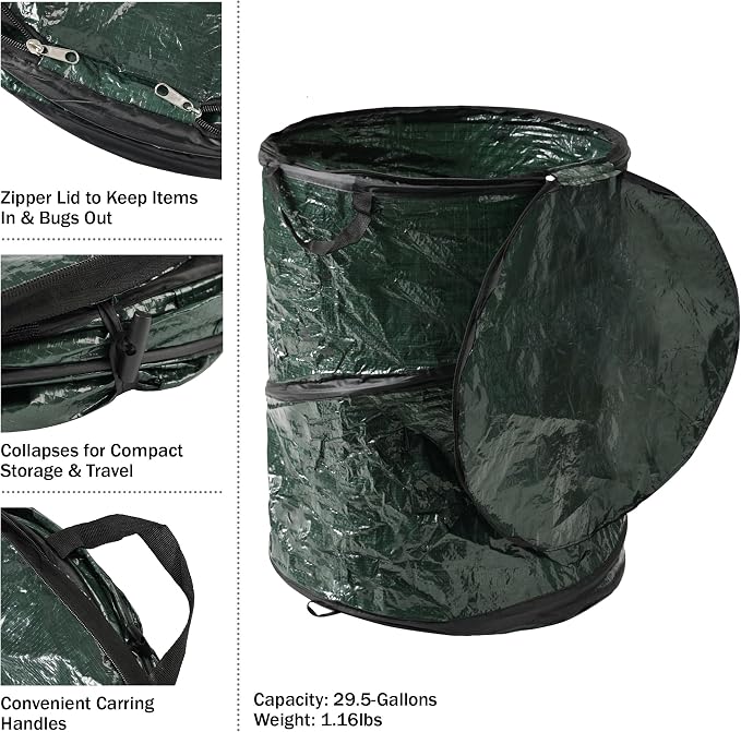 29.5-Gallon Pop Up Outdoor Garbage Can - Collapsible Trash Can for Parties, Yard Waste, or Laundry - Camping Accessories by Wakeman - Image 3