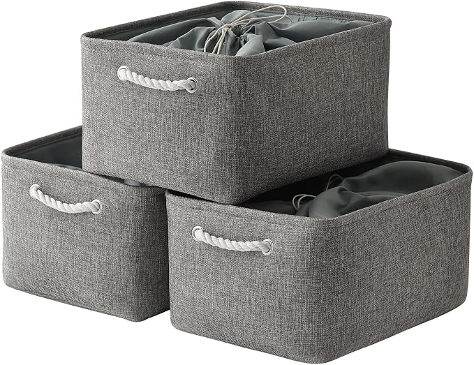TheWarmHome Fabric Storage Bins Baskets for Organizing, Large Sturdy Storage Basket W/Handles, Decorative Foldable Storage Baskets for Shelves Closet Nursery Toy (X Large - 3 Pack 17.7L×13.8W×9.8H) by TheWarmHome