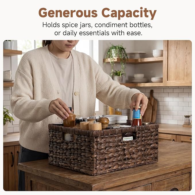 StorageWorks Large Storage Baskets for Shelves, Wicker Shelf Baskets for Organizing, Water Hyacinth Basket with Handles, Decorative Storage Basket for Toy, Pantry Organizers - Image 3