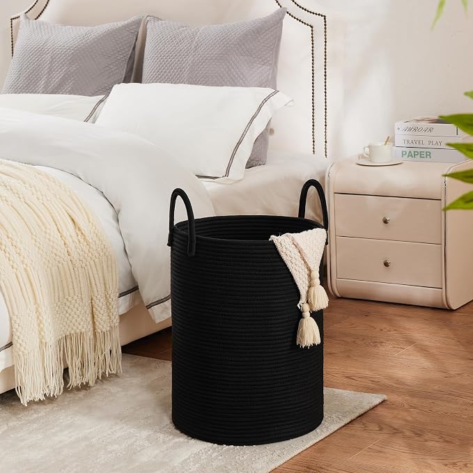 Cotton Rope Laundry Hamper by YOUDENOVA, 72L - Woven Collapsible Laundry Basket - Clothes Storage Basket for Blankets, Laundry Room Organizing, Bedroom Storage, Clothes Hamper – Black - Image 4