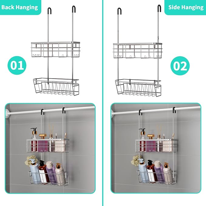 HapiRm Hanging Shower Caddy Organizer - No Drilling Shower Organizer with Inclined Shelf, Rustproof & Waterproof 304 Stainless Steel Bathroom Caddy - Silver - Image 3