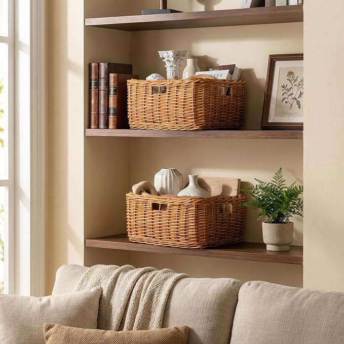 StorageWorks Pantry Baskets, Willow Storage Baskets for Organizing, Shelves, Pantry Organizers and Storage, Light Brown, 16 ½"L x 13"W x 7 ½"H - Image 5