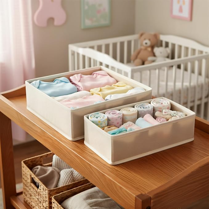 Underwear Drawer Organizer 2 Pack - Foldable Fabric Storage Bins for Dresser & Closet, Khaki Sock and Bra Dividers, 2 Sizes for Bedroom Organization - Image 5