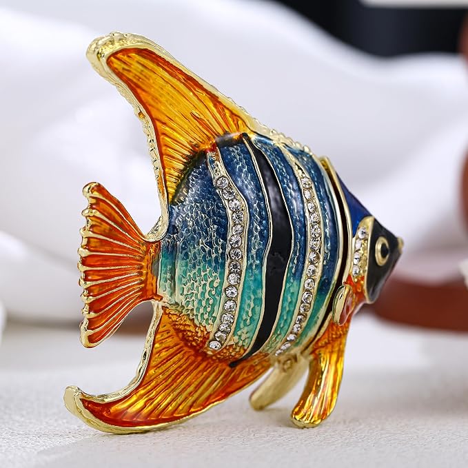 Hand Painted Animal Trinket Box for Home Decor, Hinged Jewelry Organizer Storage, Unique Personalized Collectible Keepsake Figurine Handmade Decorative Ornament Gifts (Angelfish) - Image 6