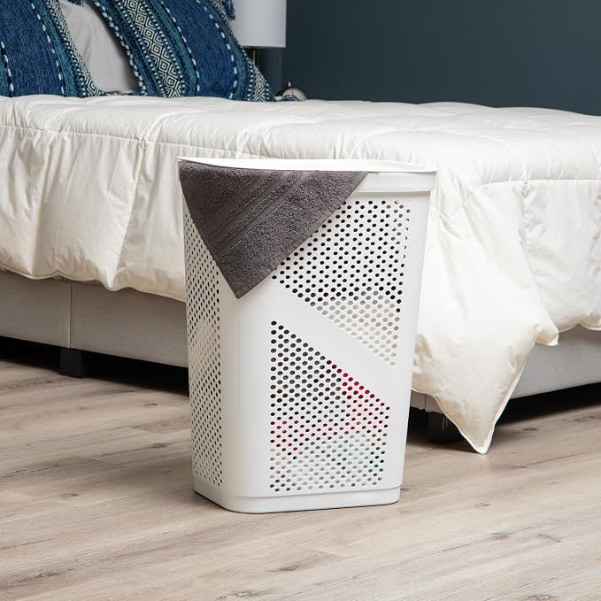 Mind Reader 60L Slim Laundry Hamper, Clothes Basket, Lid, Ventilated, Plastic, Set of 2, White - Image 2