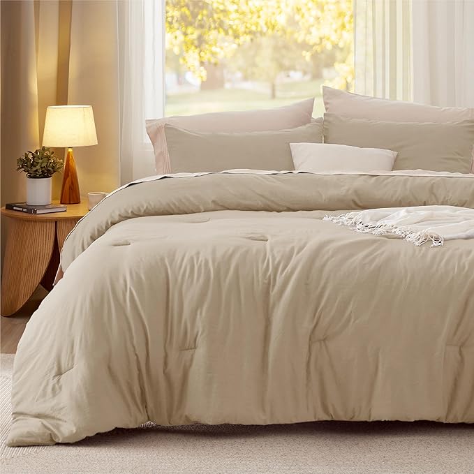 Bedsure Twin/Twin XL Comforter Set, Khaki Soft Prewashed Bedding for All Seasons, 2 Pieces GentleSoft™ Bed Set, 1 Lightweight Comforter (68"x88") and 1 Pillowcase (20"x26")