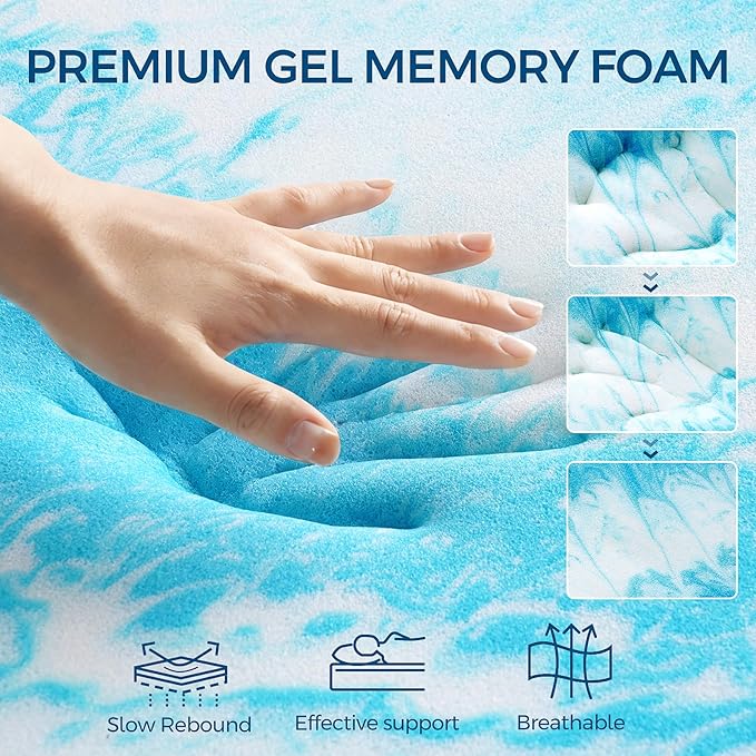 Premium Dual Layer 4 Inch Memory Foam Mattress Topper, 2 Inch Gel Memory Foam and 2 Inch Pillow Top Mattress Pad Cover for Back Pain, Extra Thick Comfort Support（Twin 39"x75"）