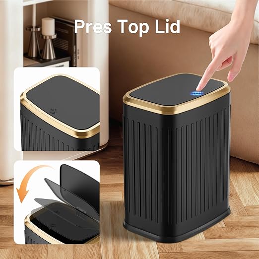 TIPGO Bathroom Trash Can with Lid, 2.1 Gallon / 8 Liter Small Garbage Can, Press Top Bin, Stainless Steel Wastebasket with Pop-Up Lid for Bedroom, Living Room, Office (Black) - Image 4