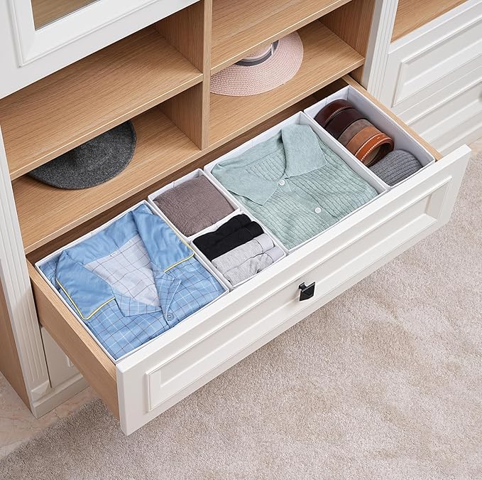 TYEERS Drawer Organizers, Durable Fabric, Washable, with Base Support Boards, Small Storage Boxes for Bathroom, Closet, Dresser, Set of 12, White - Image 3