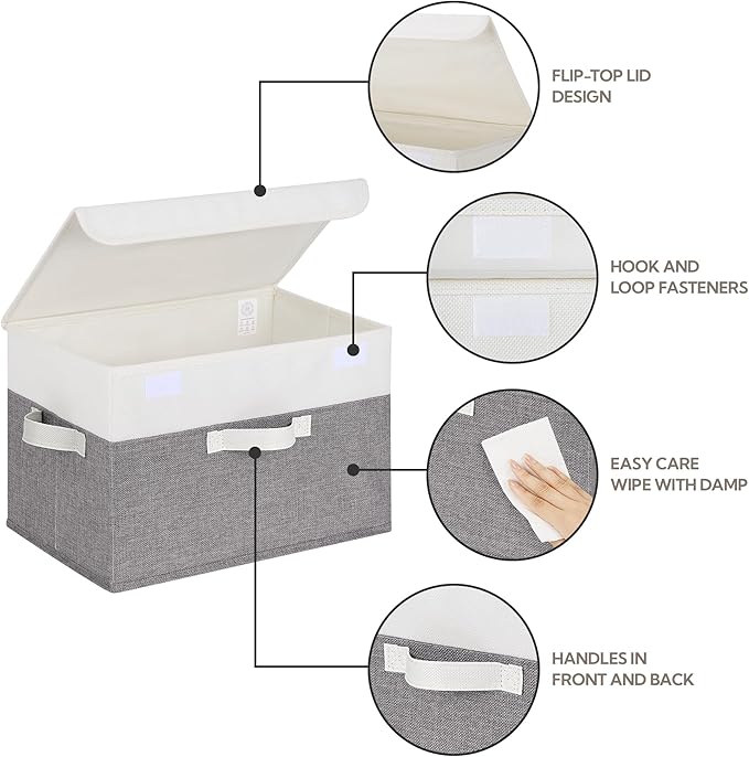 GRANNY SAYS Fabric Storage Boxes, Memory Keepsake Box, Large Storage Bins with Lids, Closet Organizers, Toy Box, Storage Baskets for Shelves, White/Gray, 2-Pack - Image 6