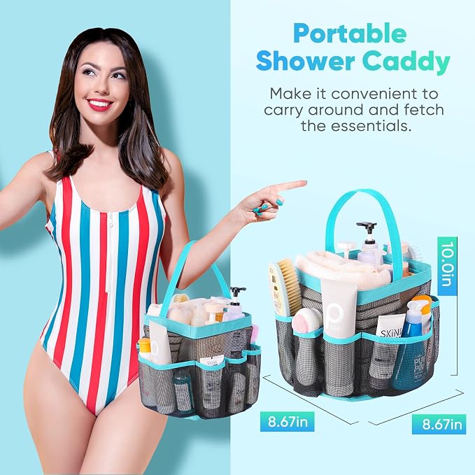 EUDELE Mesh Shower Caddy Portable for College Dorm Room Essentials,Shower Caddy Dorm with 8-Pocket Large Capacity for Beach,Swimming,Gym,Travel essentials - Image 4