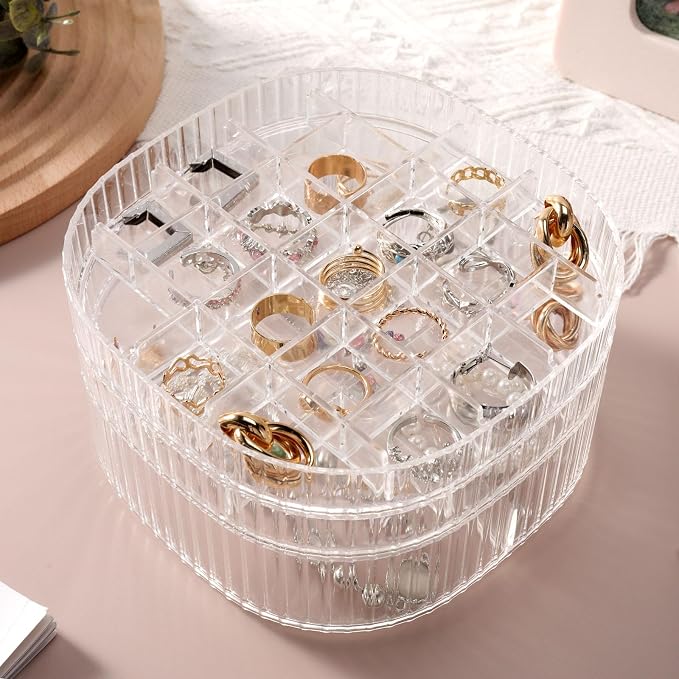 Sunkaioo Earring Organizer,Stackable 3-Layers Clear Jewelry Box with Lid,Stud Earring Organizer for Women Girls,Earring Box Display Holder for Earrings Ring Studs Bracelet Necklace Crafts (Clear) - Image 5