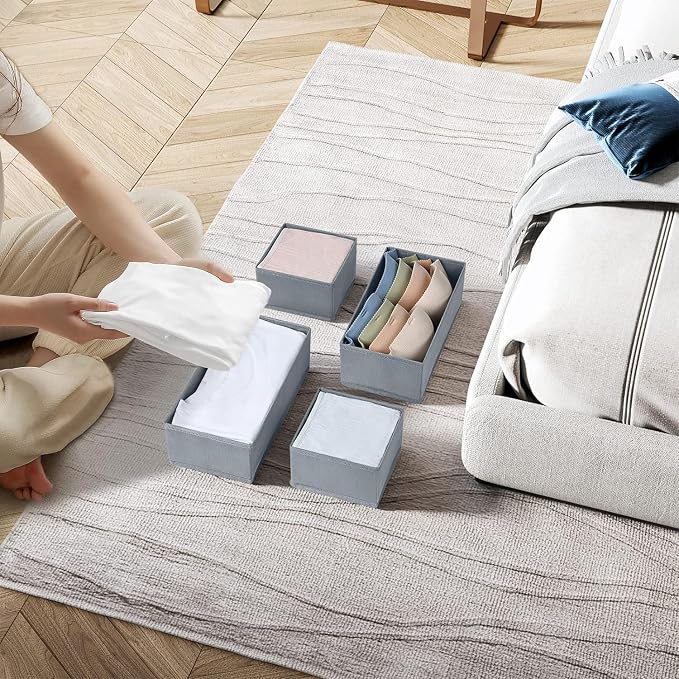 DIMJ Drawer Organizer Clothes Set of 8, Foldable Closet Drawer Organizer, Underwear Drawer Box, Fabric Drawer Dividers for Baby Clothes, Socks, Belt, Tie (Grey) - Image 8