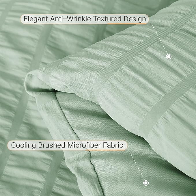 MUXHOMO 5 Pieces Twin XL Comforter Set, Seersucker Bed in a Bag Twin XL Size, All Season Luxury Bedding Set with Comforter, Flat Sheet, Fitted Sheet, Pillowcase & Sham, Sage Green