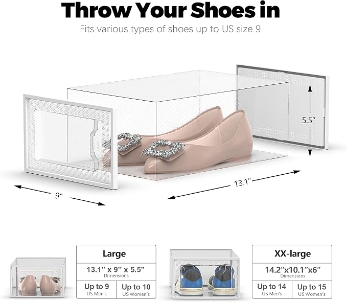 SEE SPRING 12 Pack Shoe Storage Box, Clear Plastic Stackable Shoe Organizer for Closet, Space Saving Foldable Shoe Rack Sneaker Container Bin Holder - Image 5