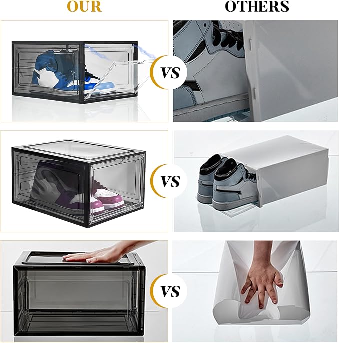 Attelite Upgrade 12pack Shoe Box Storage Containers,Thicken Sturdy Clear Stackable Plastic Shoe Organizer Box with Magnetic Door, X-Large Drop Front Shoe Box - Image 4