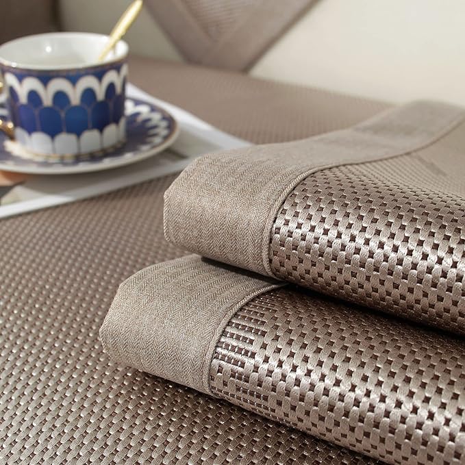 Square Cooling Bedding Mat,Ice Silk Rattan Matting,Foldable Jacquard Mixed Ice Silk & Rattan Mat,冰藤席 (Gold, Full)