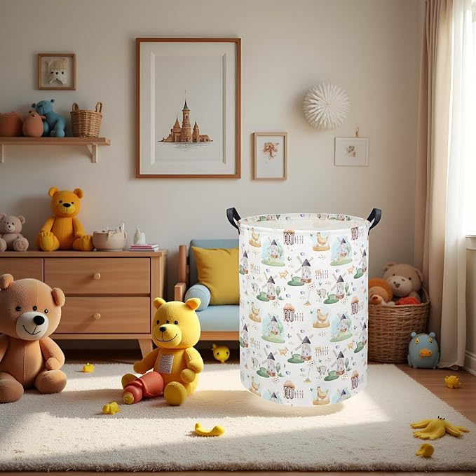 HIYAGON Kids Baby Laundry Basket Boys Baby Laundry Hamper Dirty Clothes Organizer Toy Storage Bin Nursery Hamper for Bedroom Room Decor(Farm) - Image 4