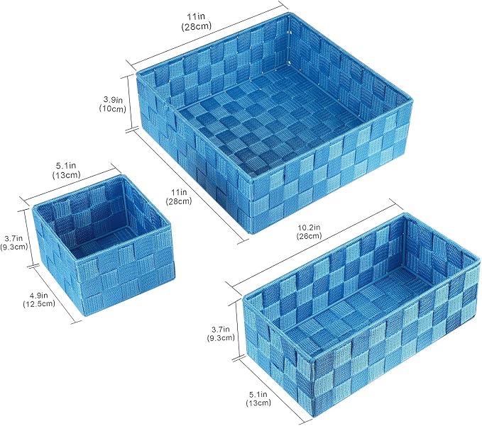 Posprica Woven Storage Baskets for Organizing, Small Black Baskets Cube Bin Container Tote Organizer Divider for Drawer, Closet, Shelf, Dresser, Set of 4(Navy) - Image 3