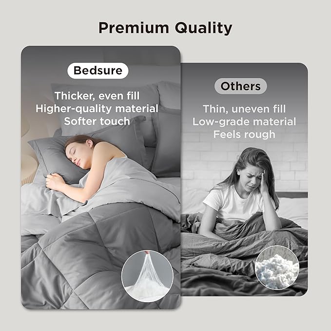 Bedsure Oversized Queen Comforter Set - 7 Pieces Reversible Grey Bedding, Oversized Queen Size Bed Set for All Seasons, Bed in a Bag with Down Alternative Comforter, Sheets, Pillowcases & Shams