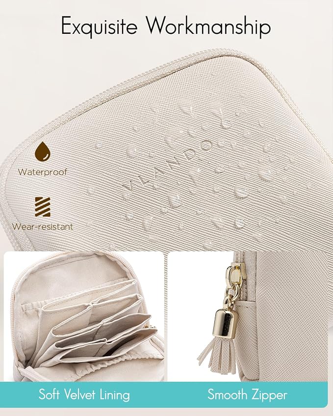 VLANDO Small Jewelry Travel Case,Jewelry Pouch Bags with Zipper,Velvet Jewelry Organizer Storage Bag for Bracelet Rings Earring Travel Essentials Gifts for Women Girl-Beige - Image 3