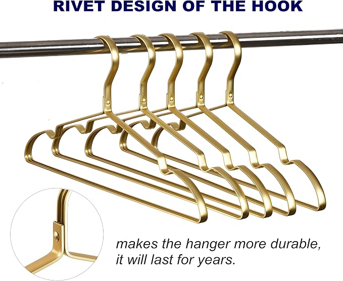 Amber Home Premium Matte Gold Aluminum Coat Hangers 20 Pack, 16.5” Extra Smooth & Durable Metal Shirt Dress Hanger, Light & Sturdy Metal Rack for Jacket Trouser Pant Slack - Image 7