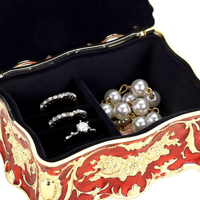 Hipiwe Vintage Jewelry Box, Small Enameled Trinket Box Organizer Rectangular Treasure Chest Box Jewelry Decorative box Keepsake Gift Box Case for Women,3.7x 2.7x 2 inch - Image 4