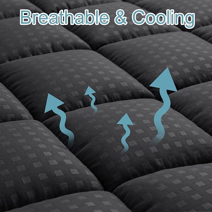 HYLEORY Full XL Mattress Pad Quilted Fitted Mattress Protector Cooling Pillow Top Mattress Cover Breathable Fluffy Soft Mattress Topper with 8-21" Deep Pocket, Black