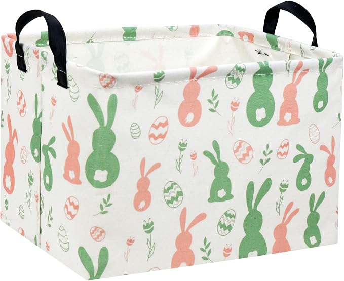 Easter Baskets for Kids Gift Bunny Basket Empty for Boys and Girls Rectangular Toy Storage Bins Organizer Bin Box Cute Egg Room Decor for Home(Easter Bunny) by DDBASKET