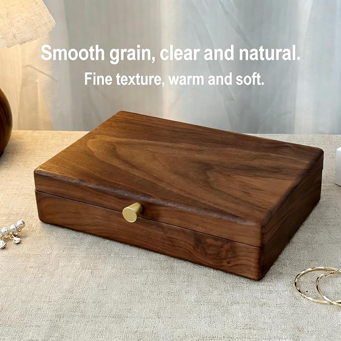 Bescott 1 Layer Solid Black Walnut Wooden Jewelry Box for Women Wood Vintage Organizer for Men Earrings Rings Necklaces Bracelet Watch Storage - Image 2