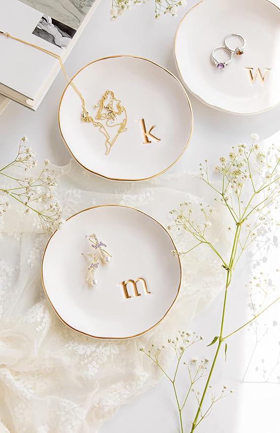 COLLECTIVE HOME - Ceramic Jewelry Tray, Decorative Trinket Dish for Rings Earrings Necklaces Bracelet Watch Keys, Birthday Mother's Day Christmas Gift for Women, 4.75", White Surface (S) - Image 4