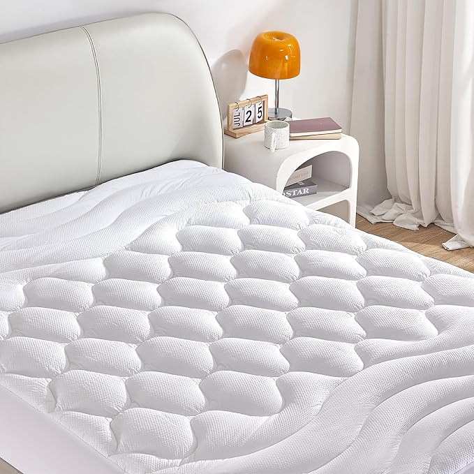 Sonive Queen Mattress Protector, Mattress Topper with 8-21" Deep Pocket, Mattress Pad with 3-Zone Support, Mattress Cover Microfiber Fitted Mattress Machine Washable White