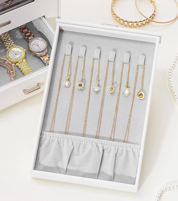 Homde Jewelry Organizer with Transparent Window Necklace Hooks Gift for Women Jewelry Box Display Case for Necklaces Rings Earrings Bracelets and Other Jewelry Accessories (White) - Image 9