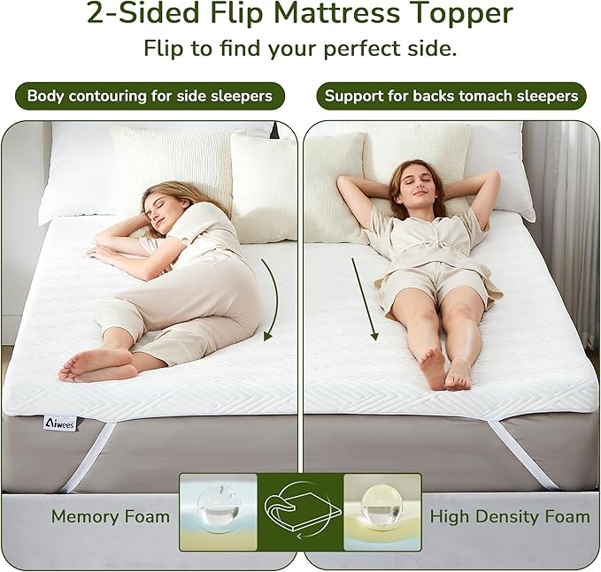 Memory Foam Mattress Topper, 3 inch King Mattress Topper with Removable Soft Cover, Bed Topper for Dorm, Travel, Guest Mat, Non-Slip Design & Pressure Relief Back Pain, White