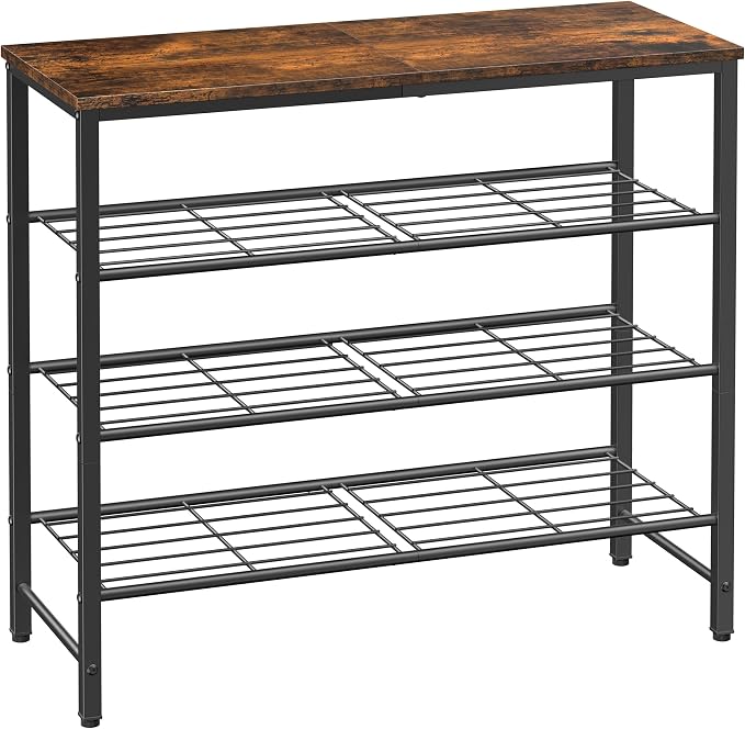 Kitsure Shoe Rack for Closet, Rustic Brown Shoe Organizer with Leveling Feet, Sturdy & Rust-Proof Shoe Storage for Entryway, Bedroom, Living Room, 29.5" x 11.4" x 24.8", Brown by Kitsure