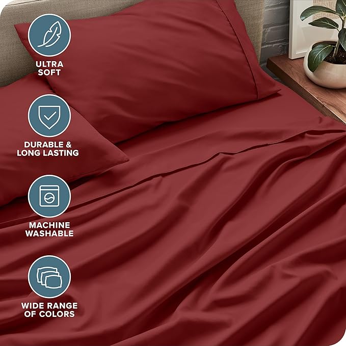 Bare Home Twin XL Sheet Set - 1800 Ultra-Soft Microfiber Twin Extra Long Bed Sheets - Double Brushed - Deep Pockets - Easy Fit - 3 Piece Set - Bedding Sheets & Pillowcases (Twin XL, Rosewood)