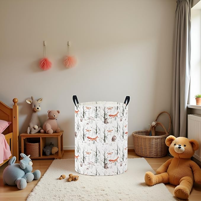 Baby Laundry Basket Baby Nursery Hamper Kids Laundry Basket Toy Storage Bin for Boys Room Decor Gift Baskets for Bedroom Bathroom(Forest Animal) - Image 2