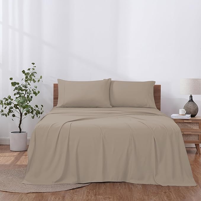 Modern Threads Soft Microfiber Solid Sheets - Luxurious Microfiber Bed Sheets - Includes Flat Sheet, Fitted Sheet with Deep Pockets, & Pillowcases Khaki King