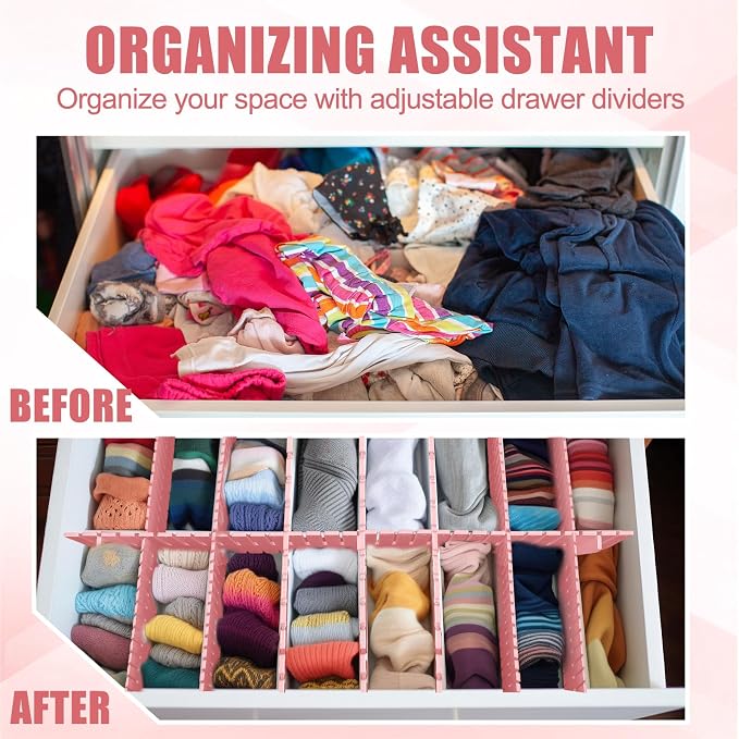 Blosssound 15 Pcs 5.12 Tall Drawer Divider Adjustable Drawer Organizer DIY Ultra Deep Storage Organizer Separator with Fixed Buckle for Underwear Socks Dormitory Office Kitchen Bedroom(Pink) - Image 5
