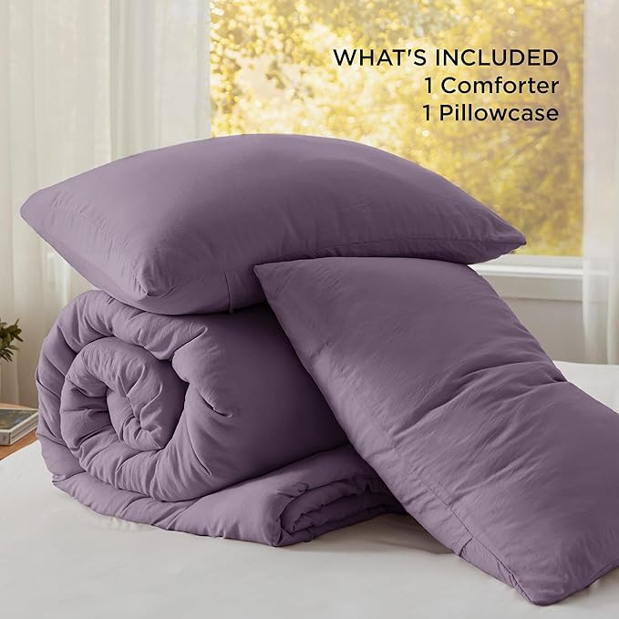 Bedsure Twin/Twin XL Comforter Set, Grayish Purple Soft Prewashed Bedding for All Seasons, 2 Pieces GentleSoft™ Bed Set, 1 Lightweight Comforter (68"x88") and 1 Pillowcase (20"x26")