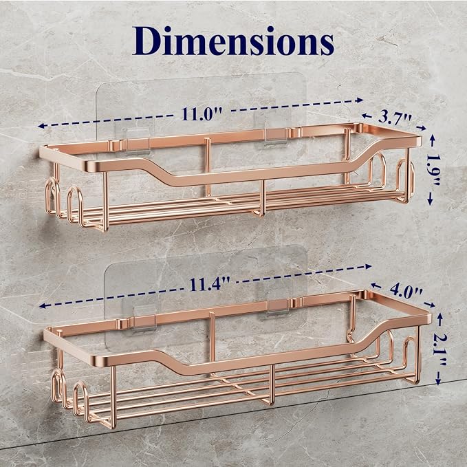 Kitsure Shower Caddy Large - Adhesive Shower Organizer, Stainless Steel Shelf for Inside Shower, No Drill Bathroom Organizers and Storage, Home Decor Accessories, 2 Pack, Rose Gold - Image 2