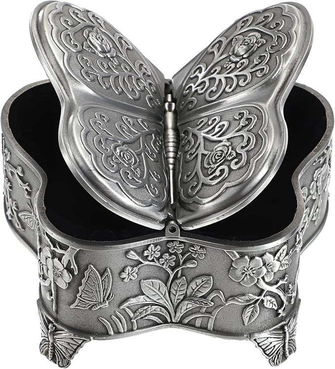Hipiwe Vintage Metal Jewelry Box Butterfly Shape Trinket Box Decorative Metal Small Jewelry Storage Box for Rings Necklaces Earrings Organizer Keepsakes Box Gift for Women by Hipiwe