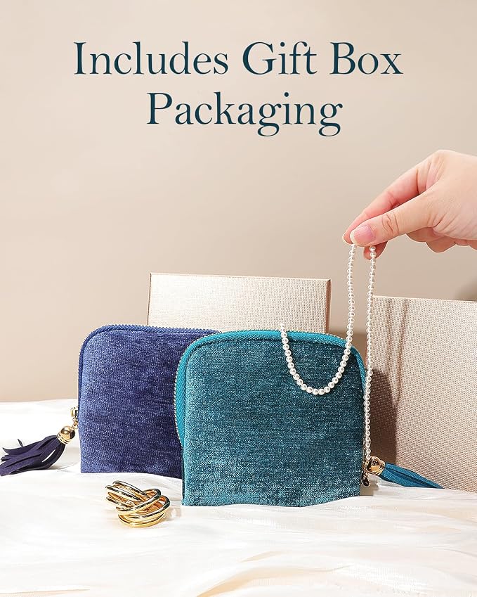 COOLYOUTH Travel Jewelry Case Organizer for Women Portable Jewelry Box with Small Pouches Mini Jewelry Bag for Rings, Bracelets, & Bangles with Smooth Metal Zipper (Mint Blue) - Image 6
