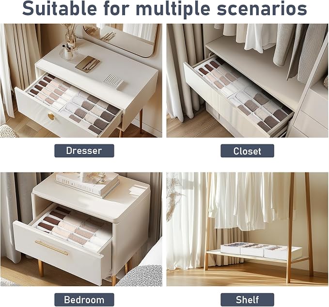 Joyoldelf Sock Drawer Organizer Divider 2 Packs Underwear Organizer, 24 Cell + 16 Cell Closet Organizers and Storage Sock Holders Organizers for Storing Socks, Handkerchiefs, Ties, Belts (White) - Image 6